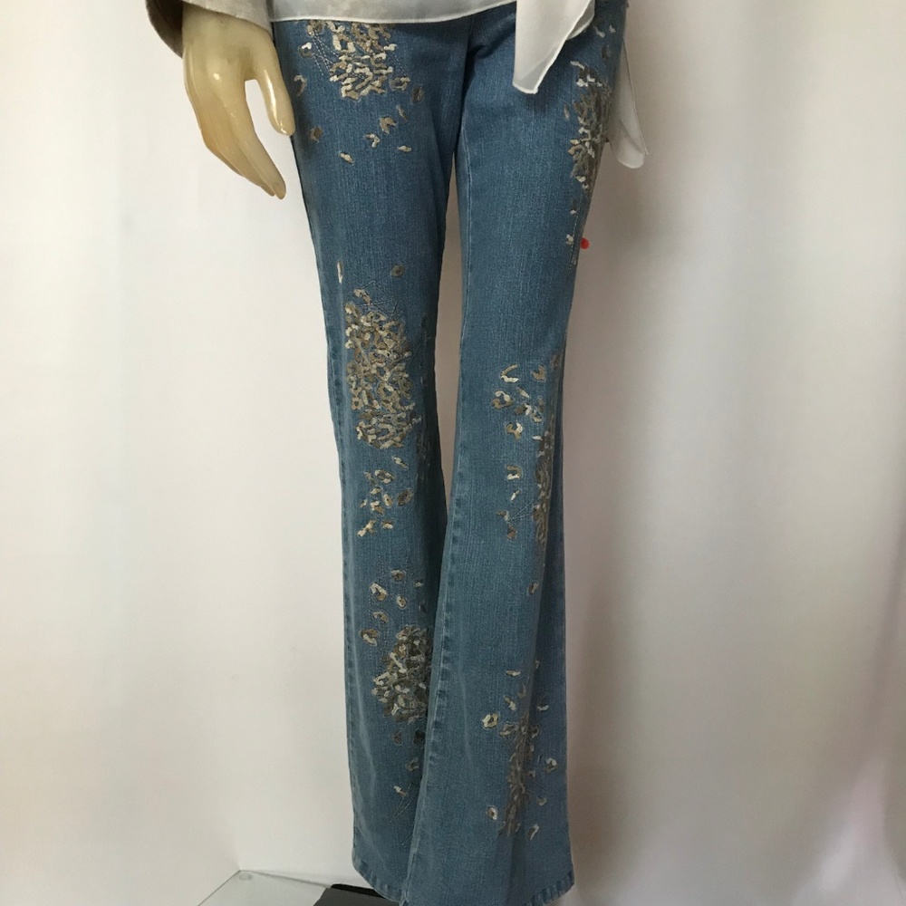 Embroidered Light Blue Boot Cut Jeans
